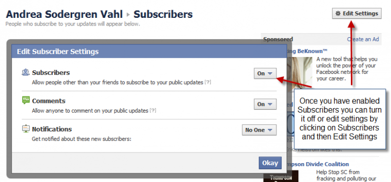 remove subscribe button from facebook page