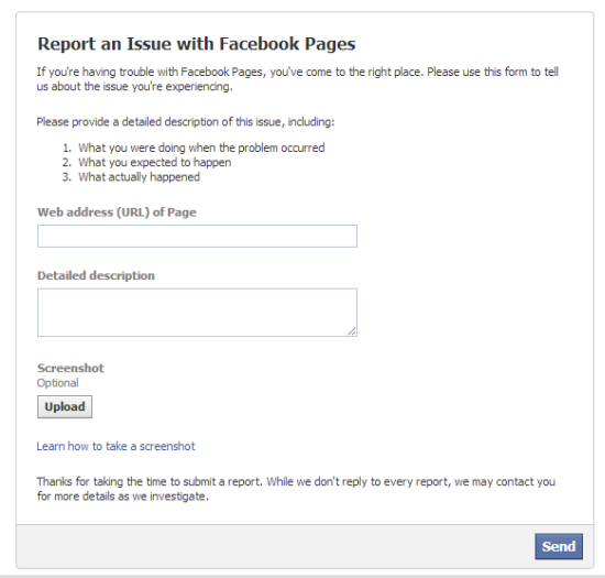 Report an issue with Facebook Pages
