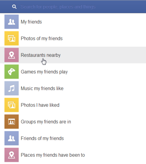 Facebook Graph Search categories