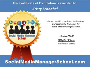 Kristy Schnabel certificate