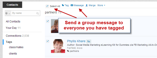 LinkedIn Group message tagged