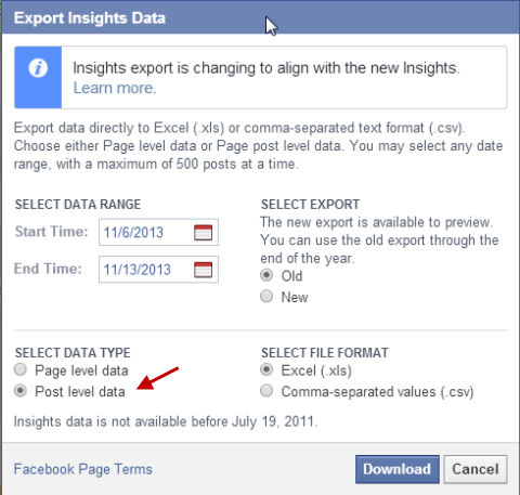 Export Post Level facebook