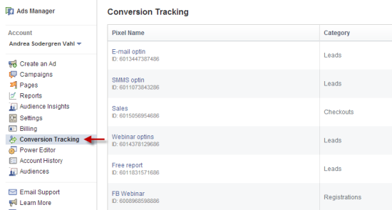 Facebook Conversion tracking