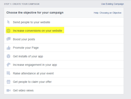 Facebook ad to get leads - website conversions