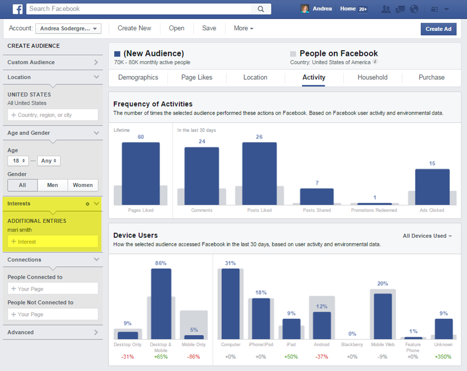 Facebook Audience Insights search