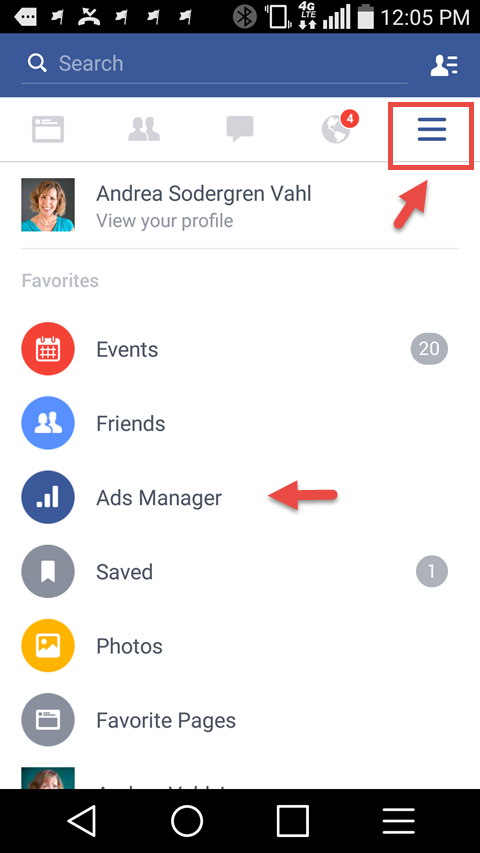 Facebook Ads Manager from mobile