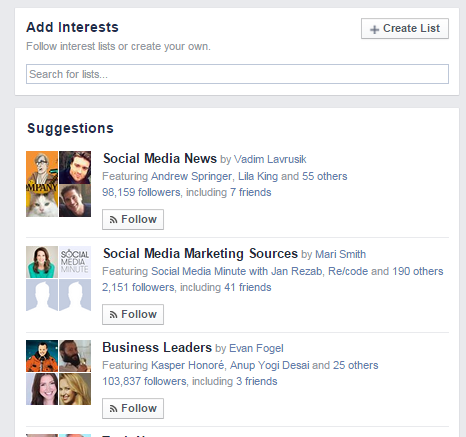 Create Facebook Interest List