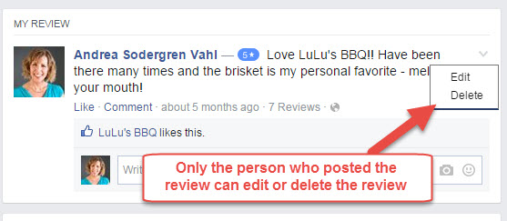 Deleting a Facebook Review