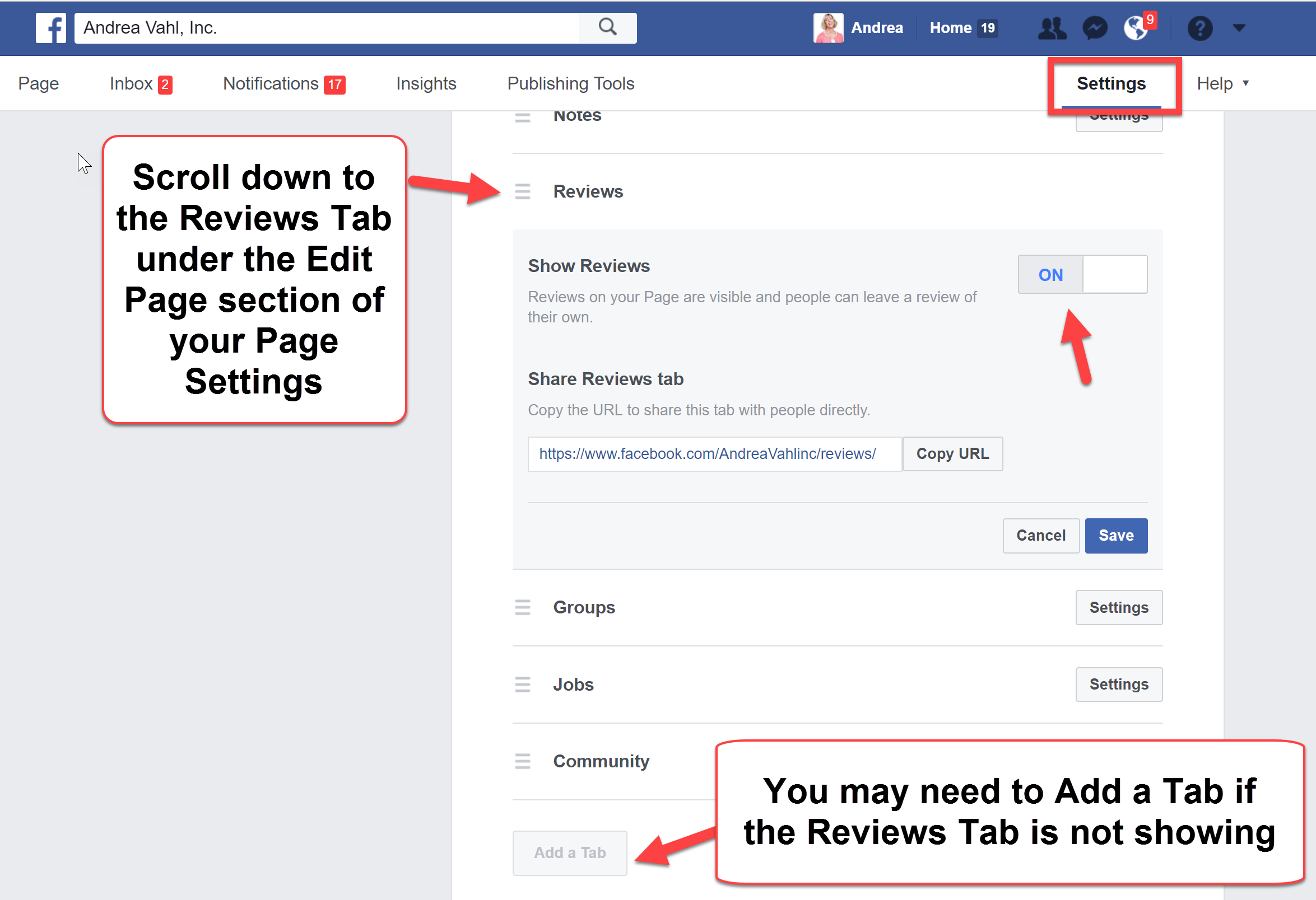 Enable Facebook Reviews on Your Page