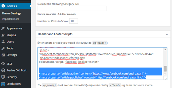 Inserting Facebook Author Tags in Theme