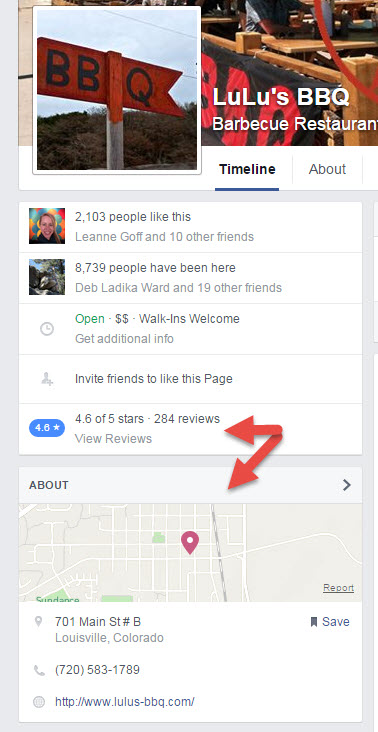 Reviews and map on Facebook