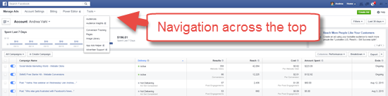 New Facebook Ads Navigation