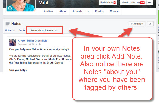 Add Note in your Facebook Notes area