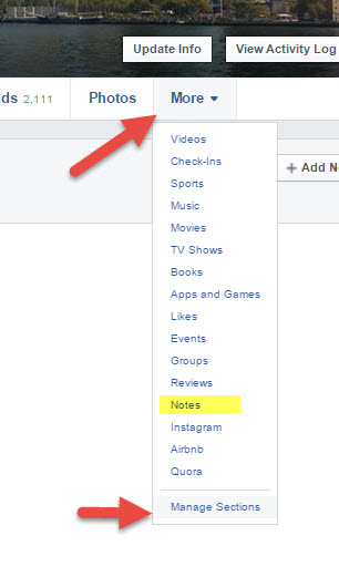 Facebook More Manage Sections
