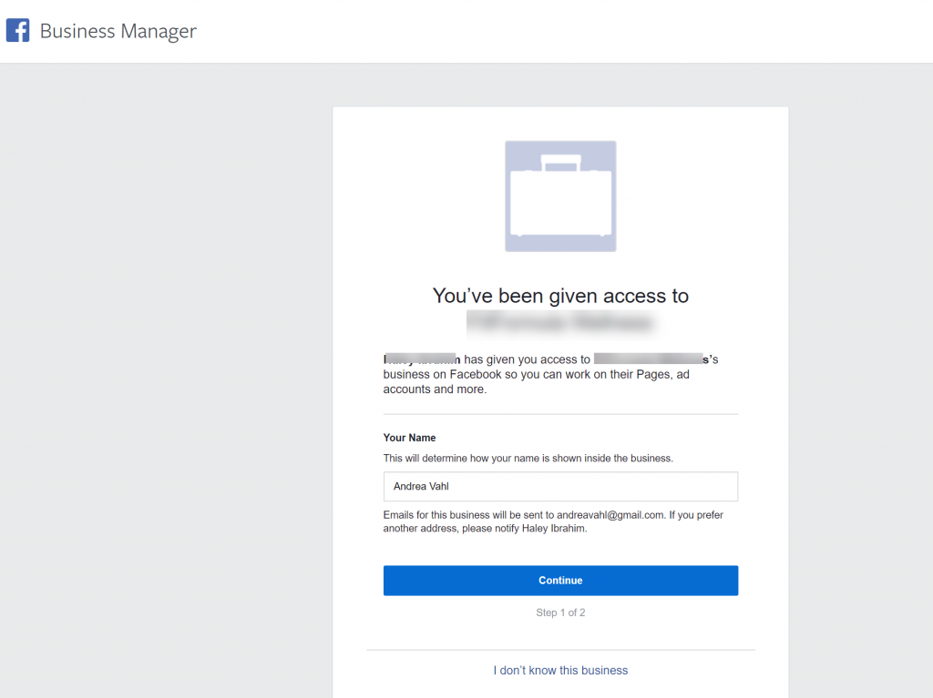 Email notification of Facebook Business Manager