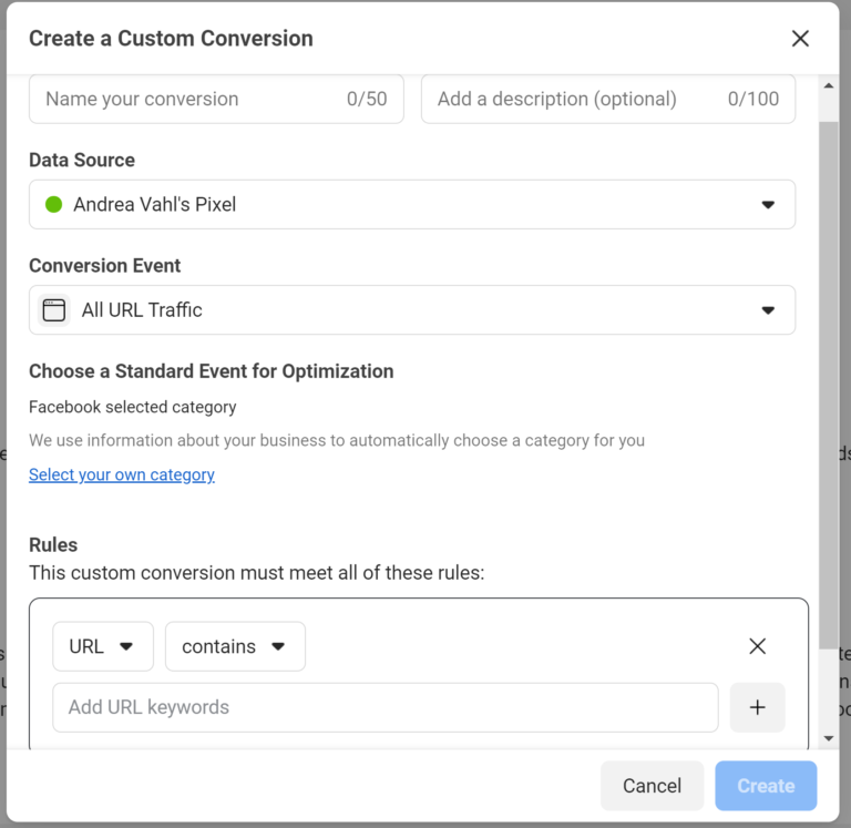 Create a Facebook Custom Conversion