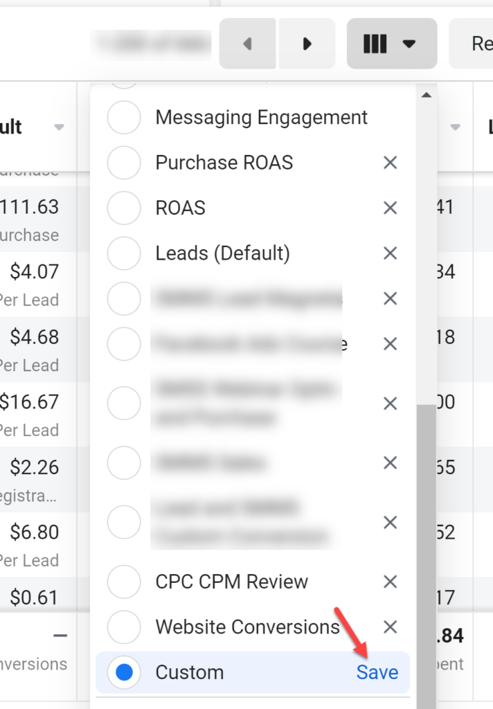 Save your customized columns