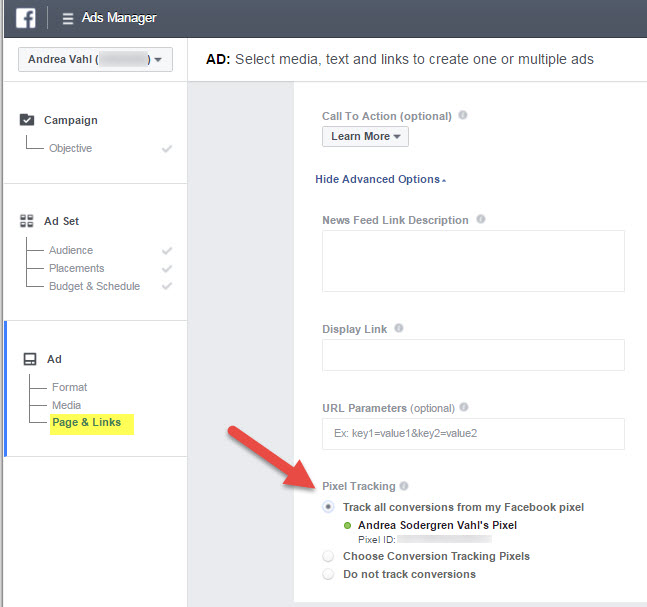 Track Conversions on Facebook Click ad