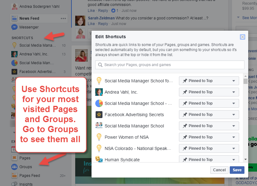 Edit Facebook Shortcuts