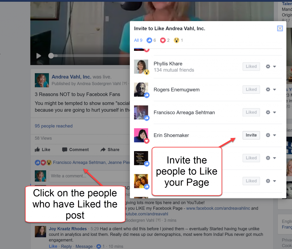 Invite people who like your post to like your page