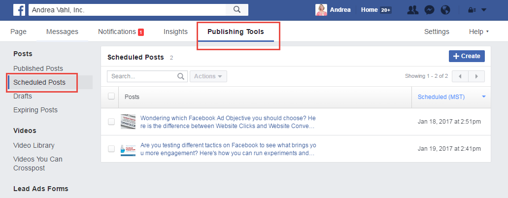 Publishing Tools Facebook