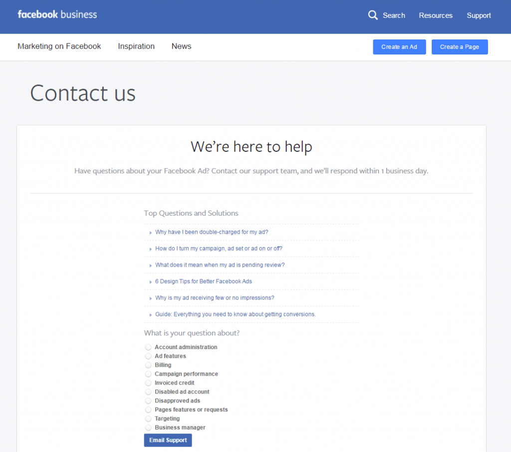 Facebook Support Email