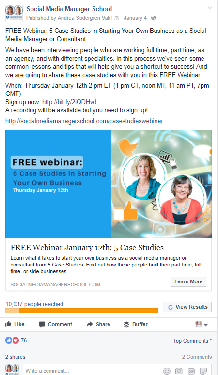 Give away Facebook webinar