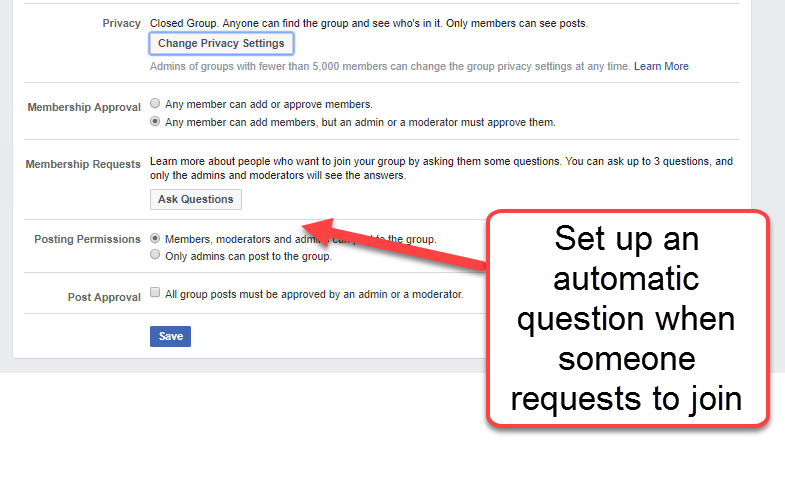 Set a question when someone requests to join Facebook group