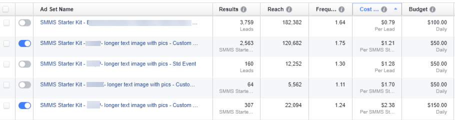 Facebook Ad results