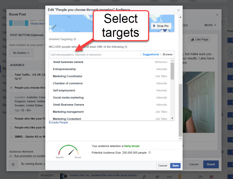 Boosted Posts select target keywords