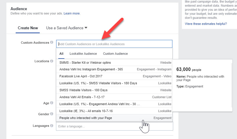 Use engagement retargeting in Facebook ad
