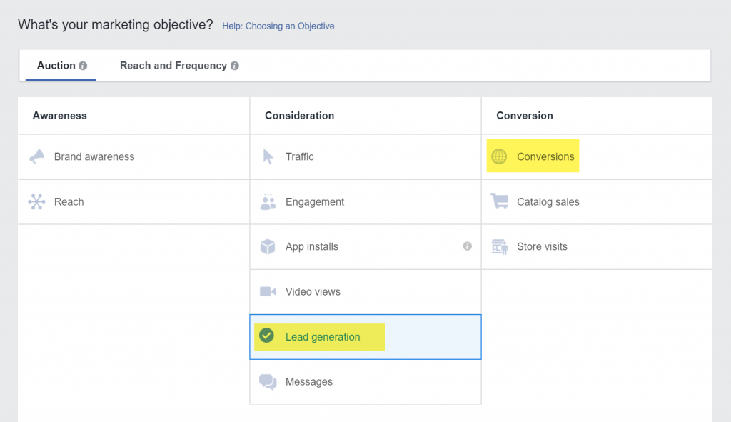 Facebook Ad Objective Lead Generation vs Conversion