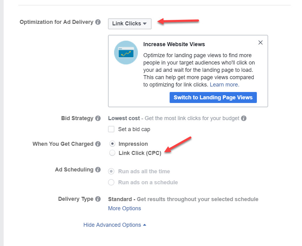 Charged for Link Clicks Facebook Ads