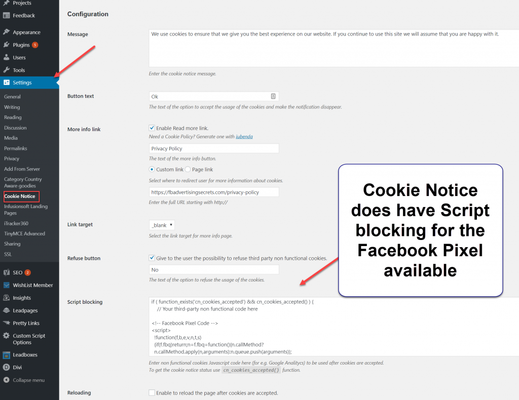Cookie Notice GDPR Configuration