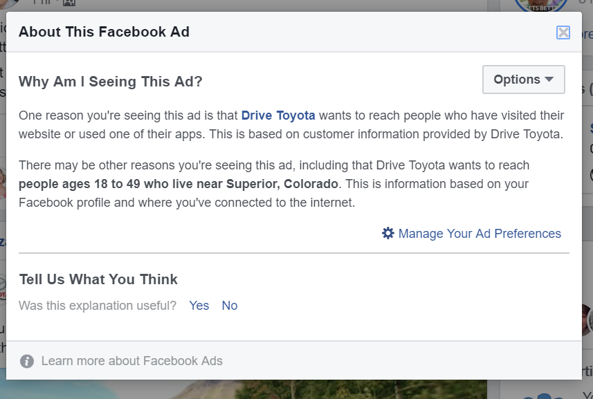 About Facebook Ad Preferences