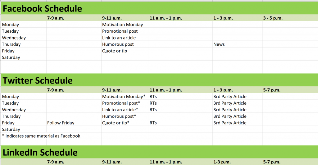 Social Media Content Calendar