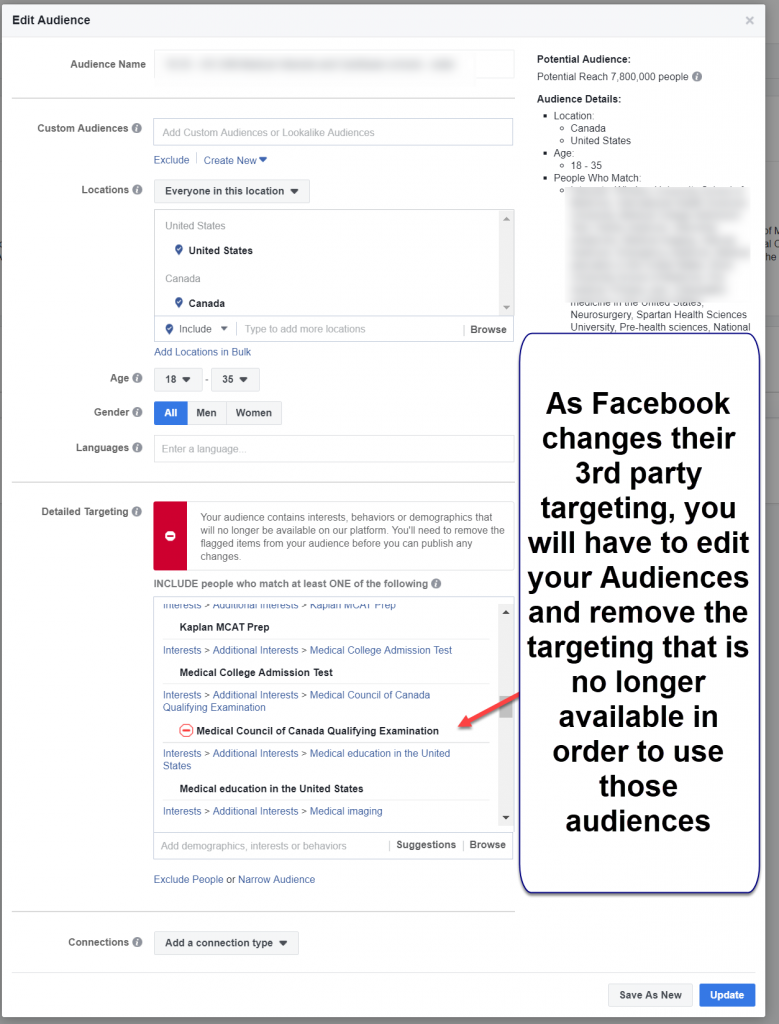 Previous Audiences using Facebook Targeting