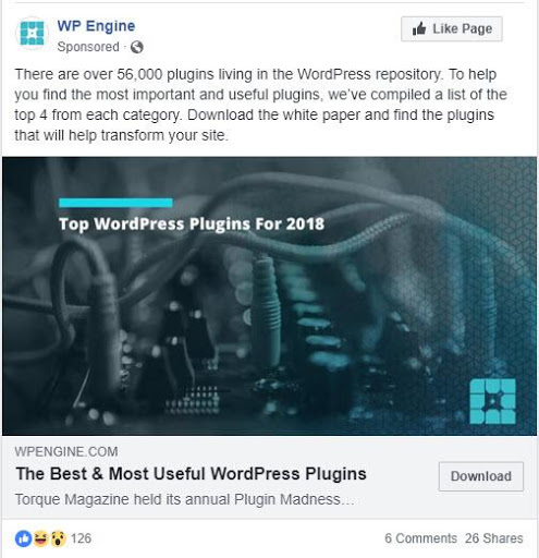 WP Engine Facebook ad