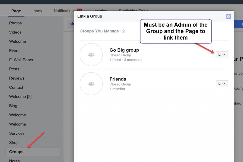 Link the Facebook Group to your Page