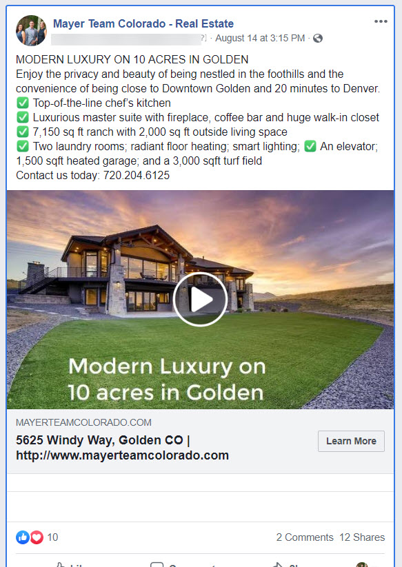 Facebook ad for Realtor