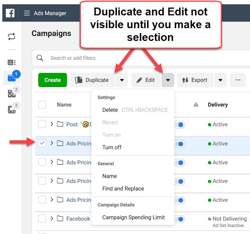 Duplicate a Facebook Ads campaign