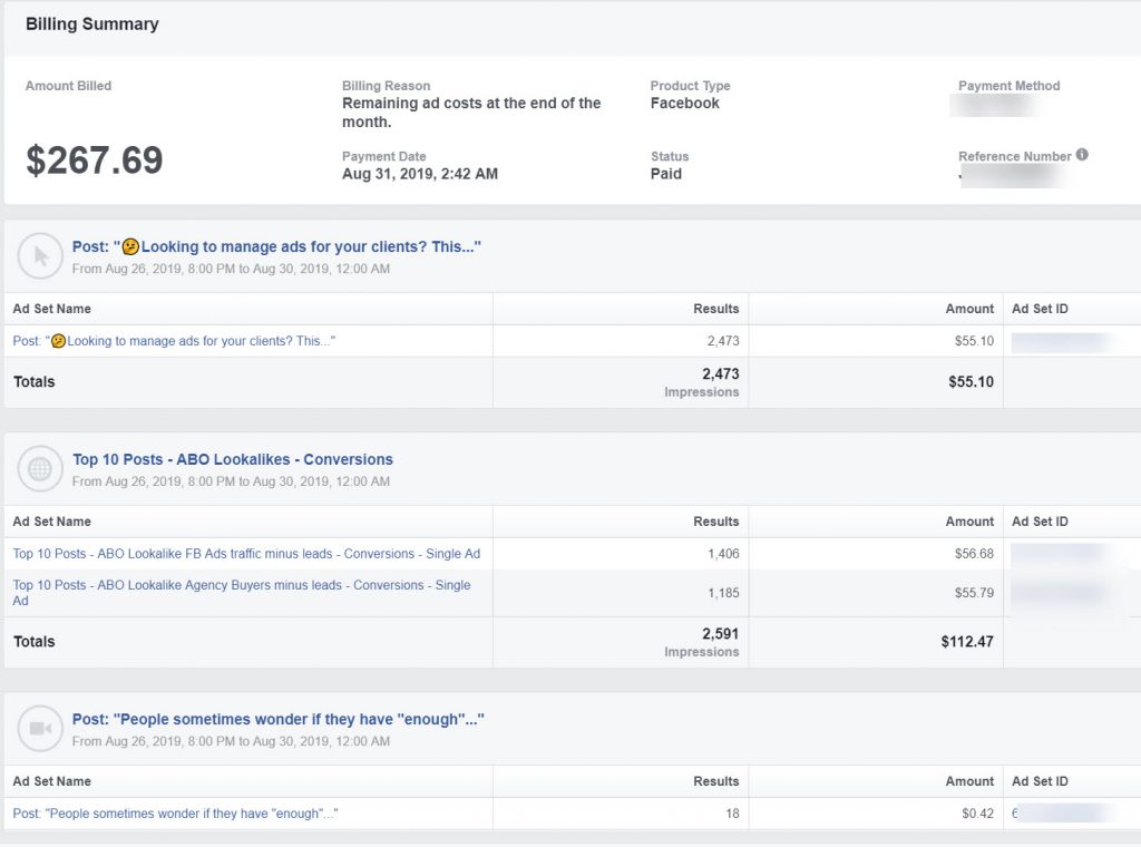 Facebook Ads billing