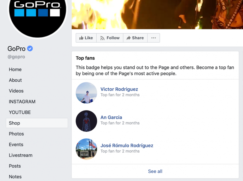 GoPro top Facebook Fans