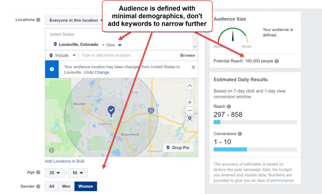 Targeting Facebook ads for local business