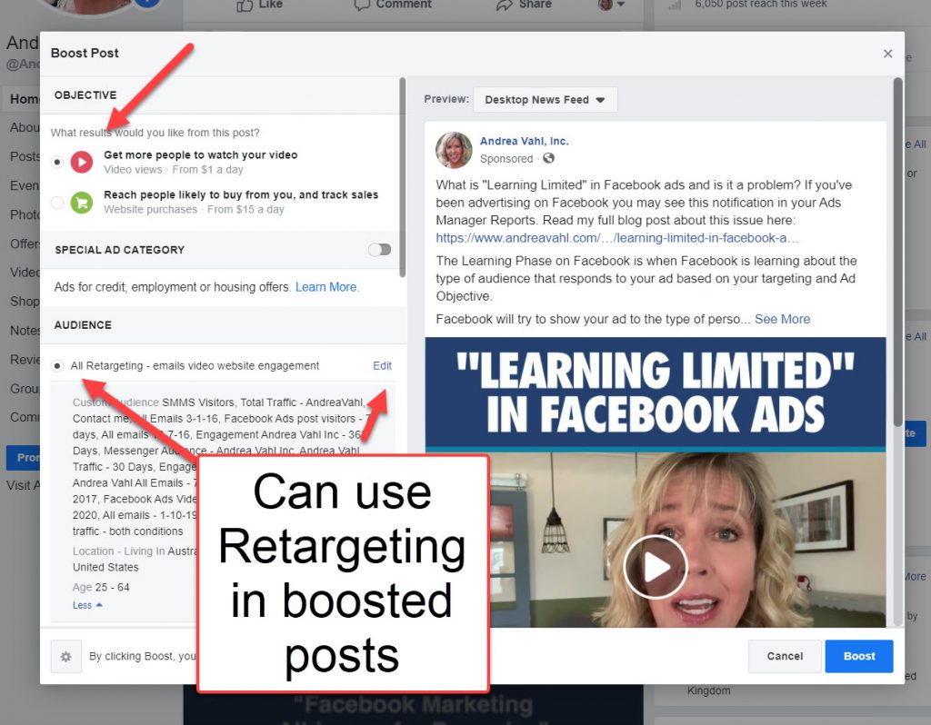 Boosting Facebook Posts - use Retargeting