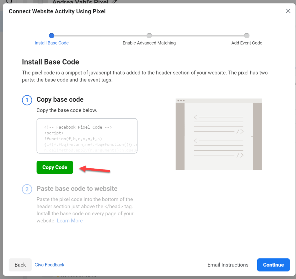 Copy the Facebook Pixel code