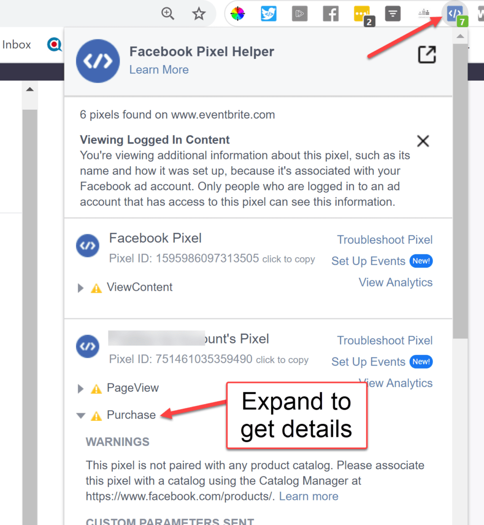 Facebook Pixel Helper errors