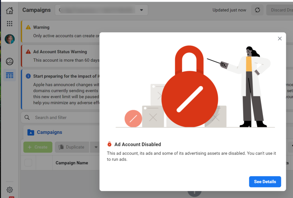 Facebook Ad Account disabled