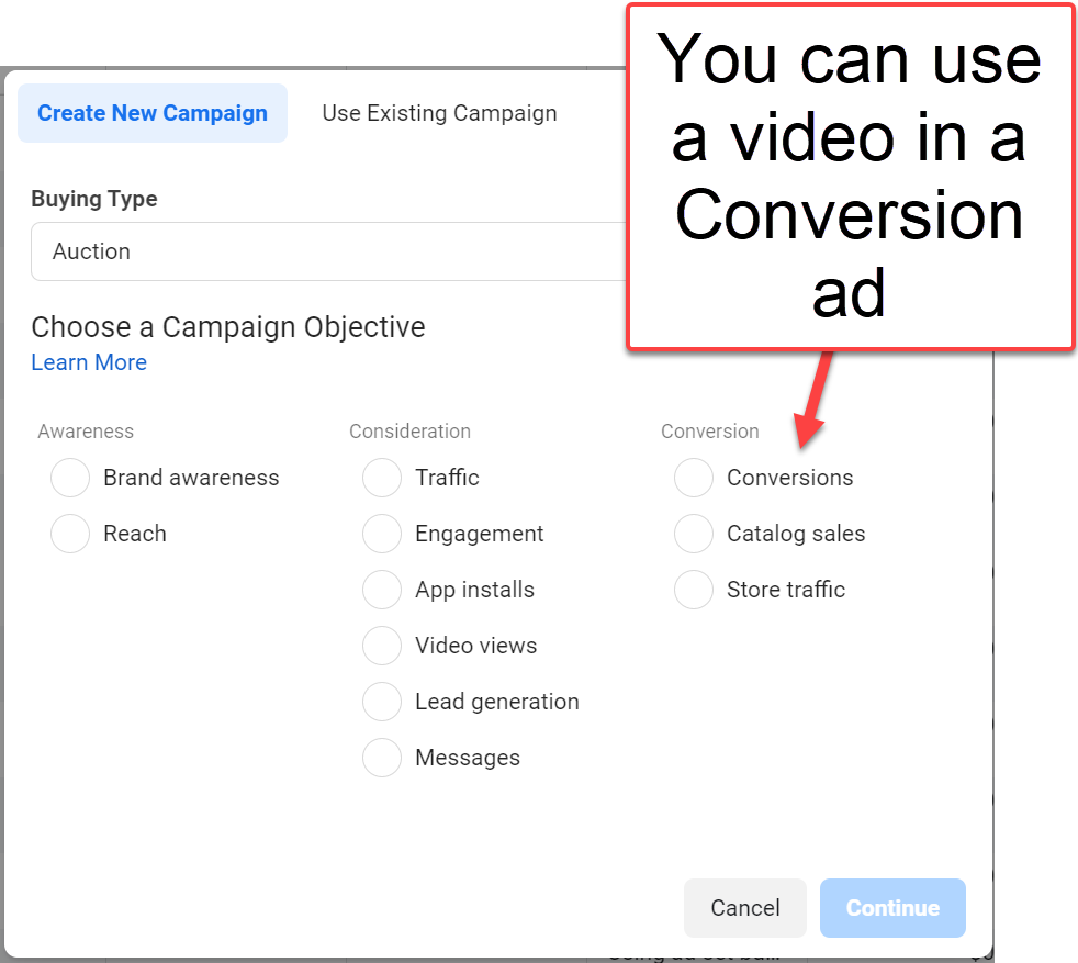 Facebook Conversion ads with Video