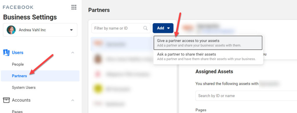 Give a Partner access to your assets on Facebook